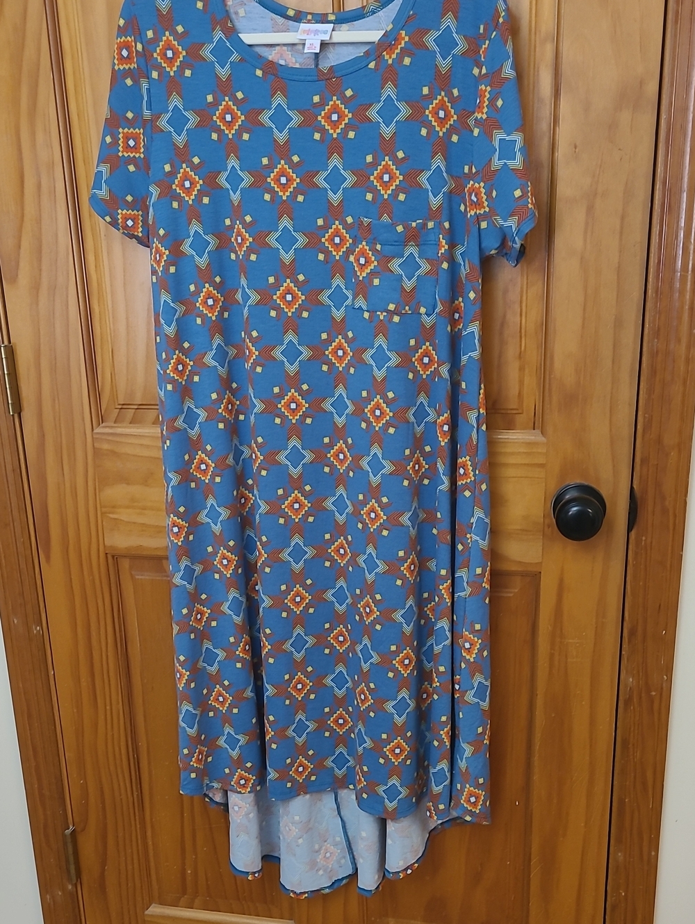 Blue Geometric Short-Sleeve Swing Dress